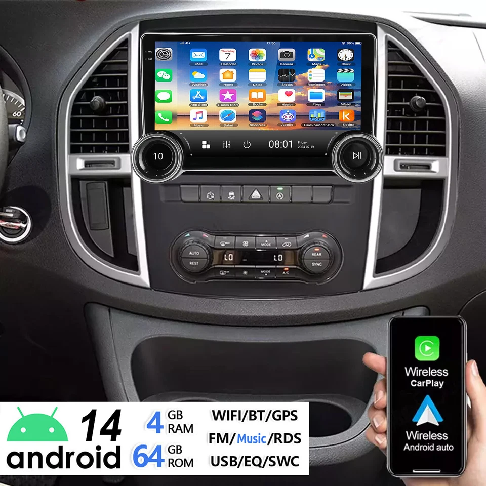 Für Mercedes Benz Vito 3 W447 2014-2020 Android 14 Autoradio GPS Carplay 4+64GB - Bild 1 von 4