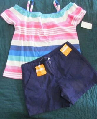NUEVO CON ETIQUETAS 10 Tea Collection Camisa a Rayas Gymboree Pantalones Cortos Azul Marino Foto 1 de 4