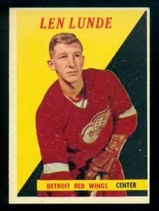 1958-59 TOPPS NHL HOCKEY #15 Len Lunde Rookie EX-NM DETROIT RED WINGS RC Card - Picture 1 of 2