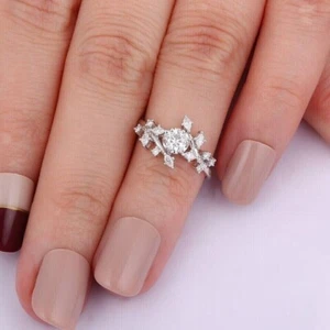 2Ct Round Cut Lab Created Diamond Women's Engagement Ring 14K White Gold Plated - Picture 1 of 5