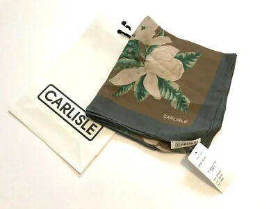 Carlisle 100% Seda Georgette Bufanda Gardenia Flores Borde Gris 36""x35"" Nuevo con Etiquetas Foto 1 de 4