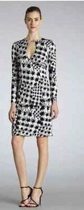 Muse Women's Long Sleeve Jersey Stretch Knee Length Size 8 Dress Black & White - Picture 1 of 12