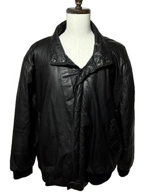 Vintage Members Only Leather Jacket Mens 3X Black Sherpa Lined Bomber Full Zip - Image 1 of 4