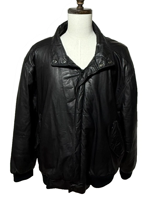 Vintage Members Only Leather Jacket Mens 3X Black Sherpa Lined Bomber Full Zip - Image 1 of 4