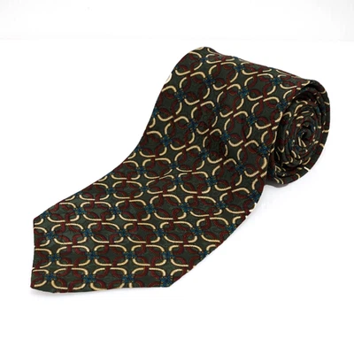 Corbata geométrica Izod para hombre 100 % seda patrón de eslabones de cadena verde borgoña clásica Foto 1 de 4