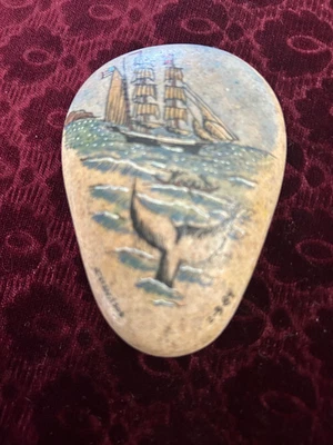 VINTAGE RARE JH WILSON hand painted Whaling Beachrock - DATED 1984 EXC- - Image 1 of 3