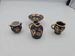 4 STÜCK VINTAGE LIMOGES VIKTORIANISCHES KOBALTBLAU & GOLD PORZELLAN  - Bild 1 von 17