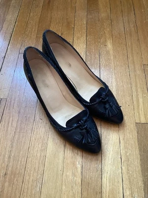 Luxe Anne Klein женщины размер 6,5 черный закрытый носок черный кожаный каблуки, галстук, новый - Изображение 1 из 4