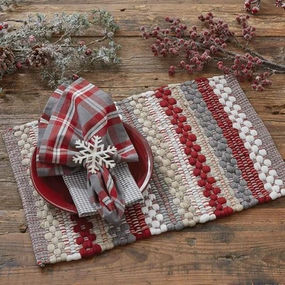 2 Farmhouse Holiday Chindi Heavy Woven Cotton Country Home Placemats 13x19 - Image 1 of 2