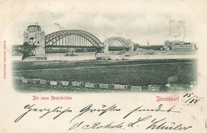 AK Düsseldorf (40210), Die neue Rheinbrücke, gelaufen am 16.04.1900 - Bild 1 von 2