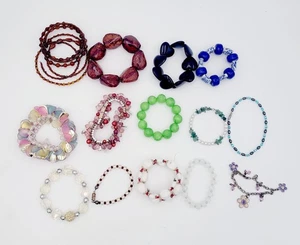 Lot Of 14 Beaded Bracelets, Acrylic, Mix Metal, Gem Stone Etc - Picture 1 of 10