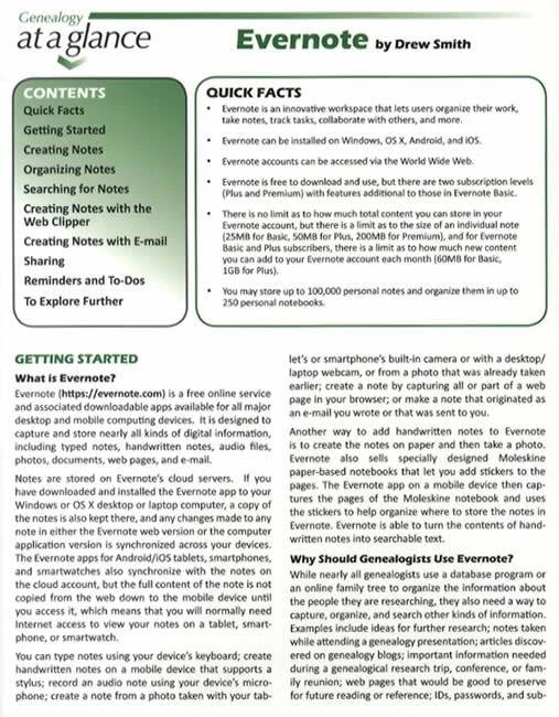 Genealogy At A Glance: Evernote - Organizing & Use Guide for Family History - Image 1 of 1