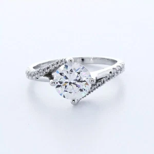 Solid 14K Gold Side Stone Engagement Ring 2.23 CT Round Lab-Grown Diamond E VS2 - Picture 1 of 8