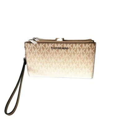Michael Kors Jet Set Travel Large Double Zip Wristlet Clutch Husk MK Logo Ombre - Image 1 of 4