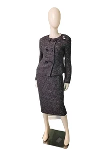 LAFAYETTE 148 Vintage 2 Pc Purple Black Wool Blend Skirt Suit with Broach Size 4 - Picture 1 of 5