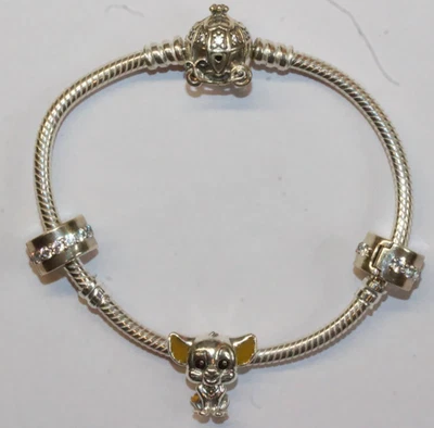 Sterling Silver PANDORA Cinderella Coach Clasp Charm  Simba + Bracelet - Image 1 of 4