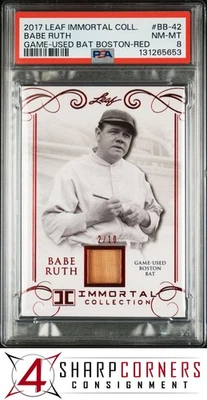 2017 LEAF BABE RUTH IMMORTAL GAME-USED BAT BOSTON RED #BB-42 #/10 POP 1 PSA 8 - Image 1 of 4
