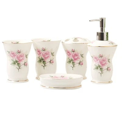 Bathroom Set 5 Pcs, Soap Dispenser, Toothbrush Holder, Bathroom Tumbler, Soap... - Image 1 of 4