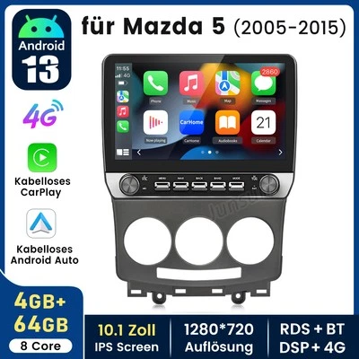 CarPlay 4+64GB Für Mazda 5 2005-2010 Autoradio Android 13 GPS Navigation DSP DAB - Bild 1 von 4