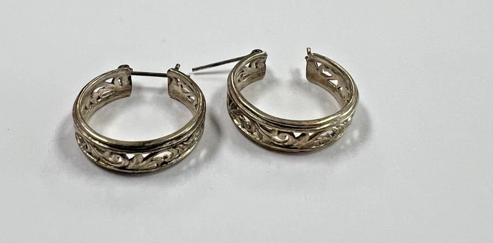 Pendientes de aro de filigrana calados de plata esterlina Jezlaine vintage [075DuW] Foto 1 de 4