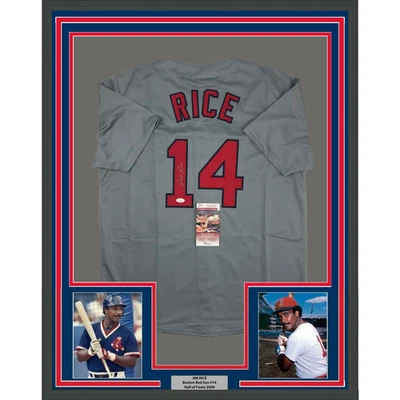 Camiseta deportiva de béisbol gris Boston 33x42 autografiada/firmada enmarcada con certificado de autenticidad JSA Foto 1 de 2