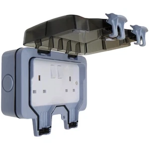 Outdoor Double Socket IP66 Waterproof Switched 13A 2 Gang Outside Garden - Picture 1 of 21