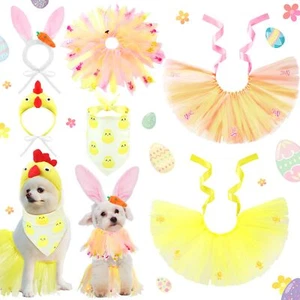 6PCS Dog Easter Costume Set Bunny Ears Bandana Tutu Collar Holiday Outfit - Picture 1 of 6
