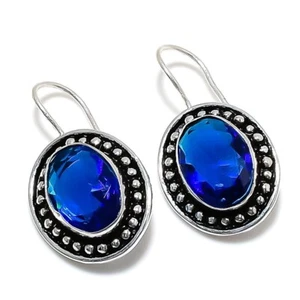 Pendiente de plata de ley 925 hecho a mano con piedras preciosas de tanzanita azul tamaño 1,25"" - Imagen 1 de 1