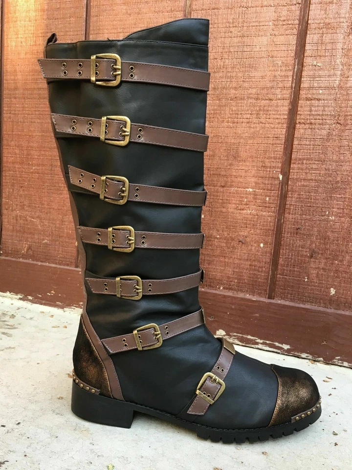 Brown Steampunk Space Pirate Star Wars Jedi Halloween Costume Boots Mens - Image 1 of 1