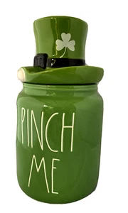 Rae Dunn 'Pinch Me' figural Irish Leprechaun St Patrick Green Canister CookieJar - Picture 1 of 4
