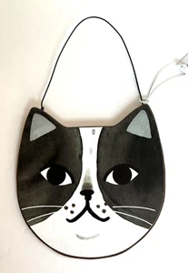 Ganz Metal Cat Plaque Hanging with Wire Black & White CAT 7"L x 4 1/2"W - Picture 1 of 4