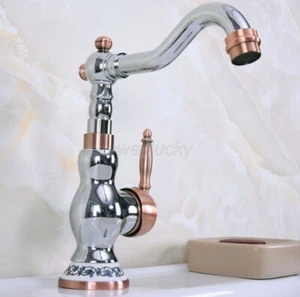 Chrom Rot Kupfer Schwenkbarer Auslauf Bad Waschtisch Mischbatterie Waschtischarmatur - Bild 1 von 9