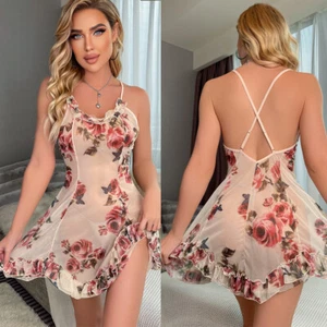 Sexy Women's Lingerie Floral Lace Sleepwear Underwear Dress See-Thru Babydoll US - Picture 1 of 26
