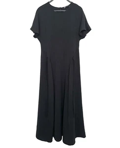 New NWT ZARA Size Large Maxi Dress Tie-Waist Short Sleeve Fit & Flare Black - Picture 1 of 5
