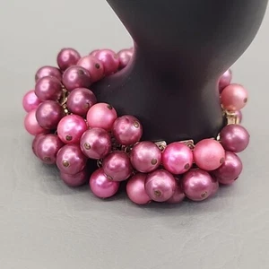 Cha Cha Bracelet Vtg Pink Plum Beaded Gold Tone Chain Link Japan 7" - Picture 1 of 16