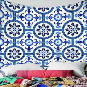 Circle Blue Pattern 3D Wall Hang Cloth Tapestry Fabric Decorations Decor - Picture 1 of 6