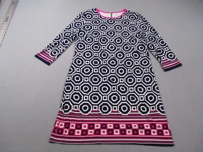 Eliza J Dress Womens 14 Navy Border Print Jersey Shift 3/4 Sleeve Lined - Image 1 of 4