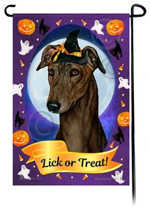 Halloween Garden Flag - Dark Brindle Greyhound - Picture 1 of 1