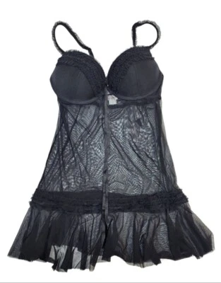 Vestido de noche Jezebel para mujer negro transparente malla incorporado sujetador talla pequeña nuevo sin etiquetas Foto 1 de 3