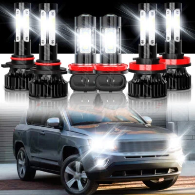 Kit de 6 faros LED haz alto/bajo 6000 k para Jeep Compass 2016-2020 + bombillas antiniebla Foto 1 de 4