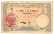 1938 Djibouti Banknote P6b (2) 5 Francs Djibouti French Indochina Bank