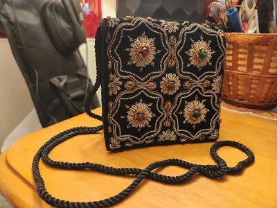 Vintage beaded black velvet handbag from India—Zardozi-style embroidery - Image 1 of 4