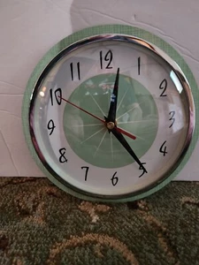 Brand New Formica Caravan Kitchen Wall Clock MCM Retro Style In Jadeite Green! - Picture 1 of 2