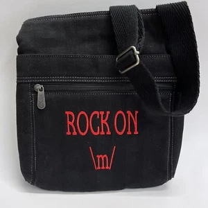 Sac bandoulière Thirty-One 31 toile noir/rouge brodé personnalisé ROCK ON \m/ - Photo 1/12