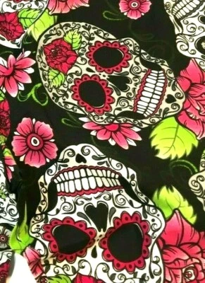 Leggings SKULLS Flowers Black Pink Red Size XXXL 21 Junior Women W050 - Image 1 of 4