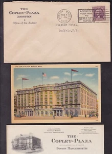 ADVERTISING - COPLEY PLAZA HOTEL & POSTCARD, 1938, BOSTON, MASS. - Picture 1 of 2