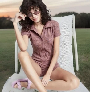 Wild Fable Women's Short Sleeve Button-Front Pink Space Dye Romper Sz: 2X NWT - Picture 1 of 7