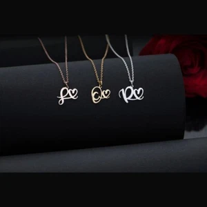 Namenskette 18 kt Gold mit Brief Herz Damen Schmuck Geschenk rhodiniert - Bild 1 von 5