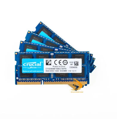 Crucial 4x 8GB 2Rx8 PC3-12800S DDR3-1600Mhz SODIMM Laptop Memory RAM 204Pin @DD - Image 1 of 4