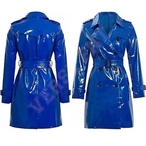 Women PVC Leather Trench Vinyl Shiny Light Weighted Raincoat Stylish Trench Coat - Picture 1 of 5